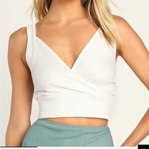 Lulu's set Ivory Ribbed V-Neck Crop Top & skirt two piece